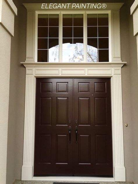 Front door color: Black bean SW 6006 Product: Sherwin Williams® Emerald™ Exterior Acrylic Latex  Gloss: Gloss Sherwin Williams Raisin, Brown Front Doors, Exterior House Painting, Exterior Door Colors, Home Styles Exterior, Front Door Makeover, Front Door Paint Colors, Brown Doors, House Painter