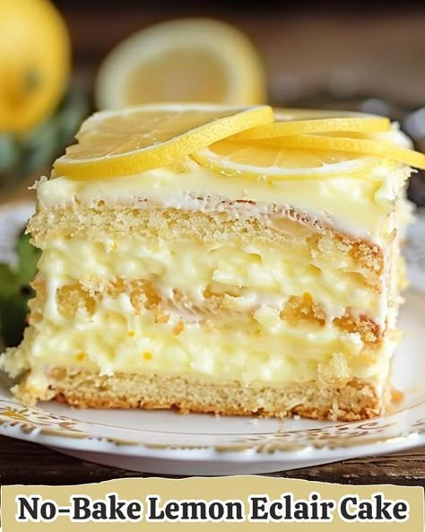 Susan Bailey Osborne No Bake Lemon Eclair, No Bake Lemon Eclair Dessert, Lemon Eclair Dessert, Lemon Eclair Cake, No Bake Lemon Eclair Cake, Lemon Eclair, Freezer Desserts, Eclairs Dessert, Keto Bakery