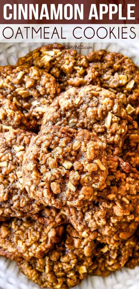 Cinnamon Apple Oatmeal Cookies (BEST FALL COOKIE EVER!) Cinnamon Apple Oatmeal, Cinnamon Oatmeal Cookies, Apple Oatmeal Cookies, Fall Cookie Recipes, Apple Cinnamon Oatmeal, Carlsbad Cravings, Apple Oatmeal, Cinnamon Oatmeal, Apple Cookies