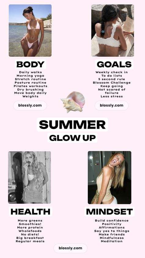 #summerglowup #summeraesthetic #summerroutine #summer2024 #summerinspo #springsummer #glowuptips #glowupaesthetic #glowupchecklist #glowuptips #2024goald Glowy Makeup Aesthetic, Glow Up Skin, Glow Up Checklist, Glow Up Challenge, Morning Routine Productive, Stretch Routine, Glow Makeup, Haircare Routine, Skincare Inspiration