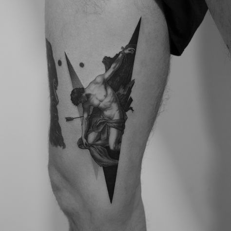 Tattoo artist Paweł Indulski authors style black and grey realistic tattoo, graphic, minimalism | Poland Icarus Tattoo, Poland Tattoo, Etching Tattoo, Tatuagem Masculina Pequena, Tattoo Line, Tattoo Minimalist, Tattoo Inspiration Men, Tattoos Geometric, Mythology Tattoos