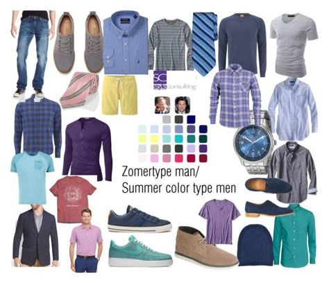 "Zomertype man/ Summer color type men." by roorda on Polyvore featuring mode, J.Crew, Banana Republic, Converse, Volcom, NIKE, BOSS Orange, Doublju, Levi's en Nautica Cool Summer Men Palette, Soft Summer Color Palette Men, Mike Outfits, Soft Summer Men, Capsule Wardrobe Men, Color Wardrobe, Summer Skin Tone, Cool Summer Palette, Light Summer Color Palette