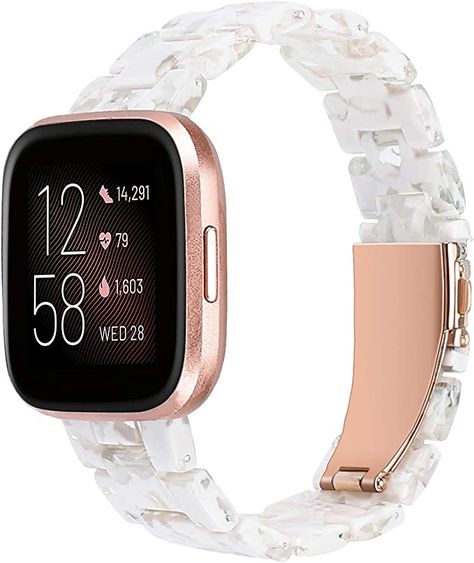 AmazonSmile: Wearlizer Resin and Stainless Steel Compatible with Fitbit Versa/Versa 2 /Versa Lite/Versa SE Bands Women Men, Lightweight Replacement Compatible with Fitbit Versa,Floral White Clear : Electronics Fitbit Versa 2 Bands, Fitbit Versa 2, Fit Bit, Resin Design, Fitness Technology, Woven Bracelets, Floral White, Rose Gold Color, Amazon Affiliate