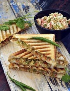 A quick and satiating breakfast with a vegetable, paneer and cheese stuffing. A glass of milkshake is just perfect to round up your morning meal. Cabbage Sandwich, Cheese Grilled Sandwich, Grilled Sandwich Recipe, Cabbage Carrot, Grill Sandwich, Vegetarian Cabbage, Healthy Sandwiches, Grilled Sandwich, Indian Breakfast