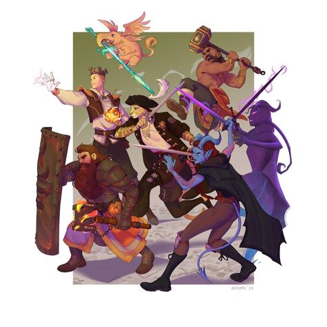 Commission done for Michael of their D&D party~! #dndcommission #commission #dndcharacter #dndcharacterart #dndart #dungeonsanddragonsart… | Instagram Dnd Party Pose Reference, Dnd Pose Reference, Dnd Party Art, Dnd Party, Dungeons And Dragons Art, Dnd Art, Character Inspo, Dnd Characters, Pose Reference