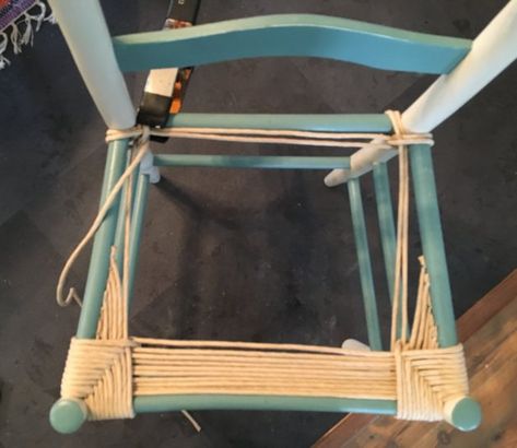 I had a client with a family heirloom that wanted nothing more than to have the chair seat, that went with the set I was painting, re-weaved. This client knew I like a challenge so I told her I would research how to do it. It seemed a lot like the macrame' I did back in the 70's so I told her I thought we could do it. We did it!!! You can, too. My client was overwhelmed and loved it! Follow along to see how we did it! When I first saw the weave on this, I thought it looked very… How To Reweave A Chair Seat, Chair Webbing Diy, Fiber Rush Seat Weaving, Weaving Chair Seat Diy, How To Weave Chair Seat, Chair Weaving Patterns, Rush Seat Chair Makeover, Woven Stool Diy, Ladder Back Chairs Redo