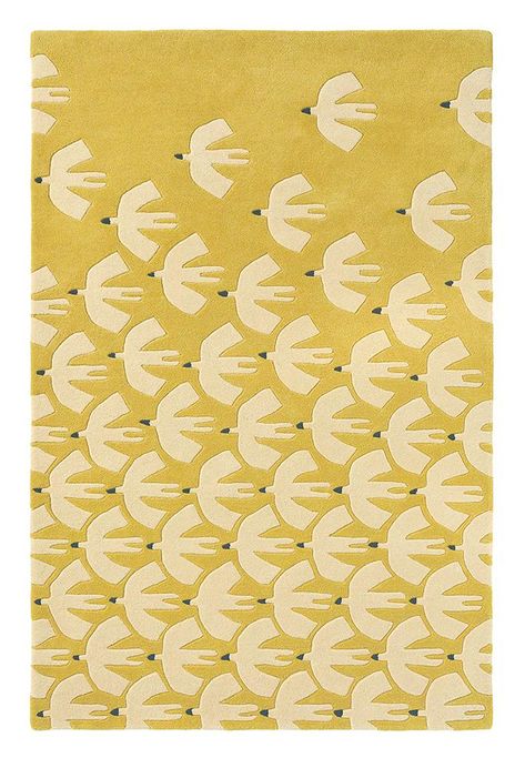 Scion Pajaro Rug Ochre | INTERIORS ONLINE Bird Rug, Eileen Gray, Kathy Ireland, Bed In Living Room, Design Textile, Orla Kiely, Bird Patterns, Yellow Rug, Handmade Area Rugs