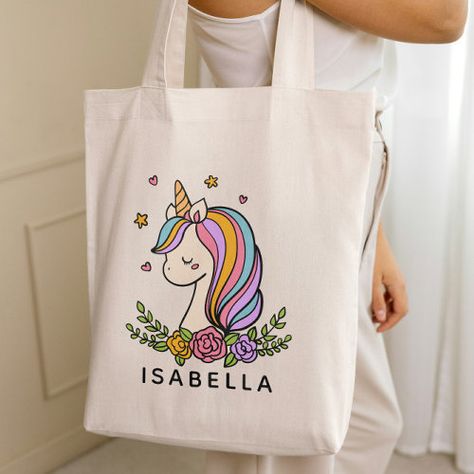 $18.05 | Unicorn Cute Whimsical Girly Personalized Name - unicorn, cute, modern, girly, kids, gifts for girls, christmas birthday holiday, back to school, monogram initials personalized name, book bags for girls Gifts For Girls Christmas, School Monogram, School Book Bags, Kids Tote Bag, Bag Names, Book Bags, Unicorn Design, Christmas Gifts For Girls, Personalized Tote Bags