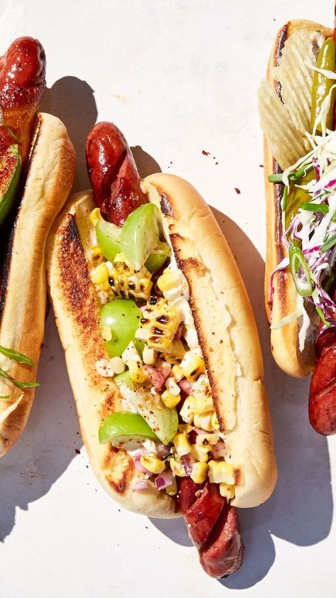 Unique Hot Dog Topping Recipes and Ideas Hot Dog Food Photography, Hot Dogs Photography, Hot Dog Photography Food Styling, Hot Dog Photography, Unique Hot Dog Toppings, Unique Hot Dog Recipes, Unique Hot Dogs, Corn Salsa Recipe, Hot Dog Toppings