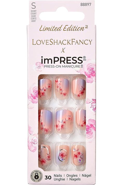 KISS LoveShackFancy x imPRESS Press-On Manicure Limited Edition, Style&#34;Sunkissed Peach&#34; Short Square Pink Press-On Nails, Includes Prep Pad, Mini Nail File, Cuticle Stick, &amp; 30 Fake Nails Press On Nails Amazon, Nails Amazon, Impress Manicure, Impress Nails, Peach Shorts, Sculpted Nails, Short Press On Nails, Kiss Nails, Fantasy Nails