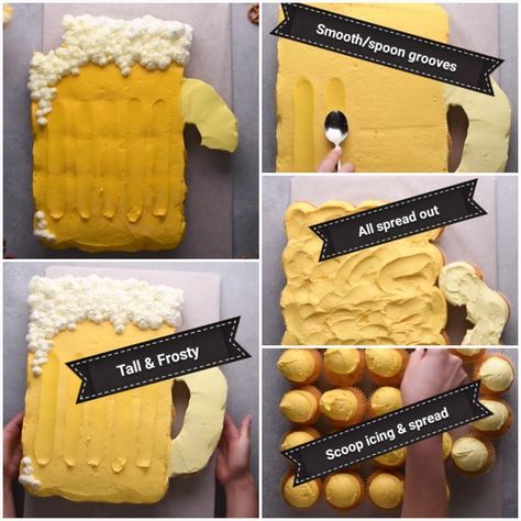 Beer Cupcake Pull-Apart Cake Beer Cupcakes, Beer Mug Cake, Beer Birthday Party, Pull Apart Cupcake Cake, Pull Apart Cake, Pull Apart Cupcakes, Beer Cake, Oktoberfest Party, Beer Bread