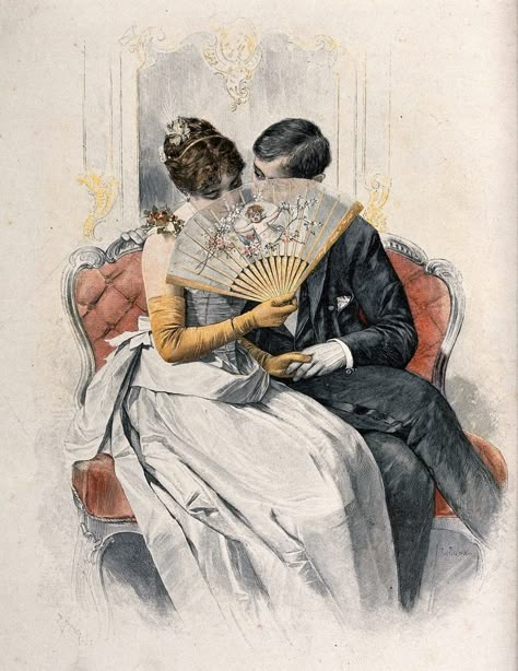 Lady Windermere's Fan, Victorian Gentleman, Victorian Illustration, Victorian Couple, Victorian Paintings, Couple Pose, Hand Fans, Wood Engraving, Historical Art