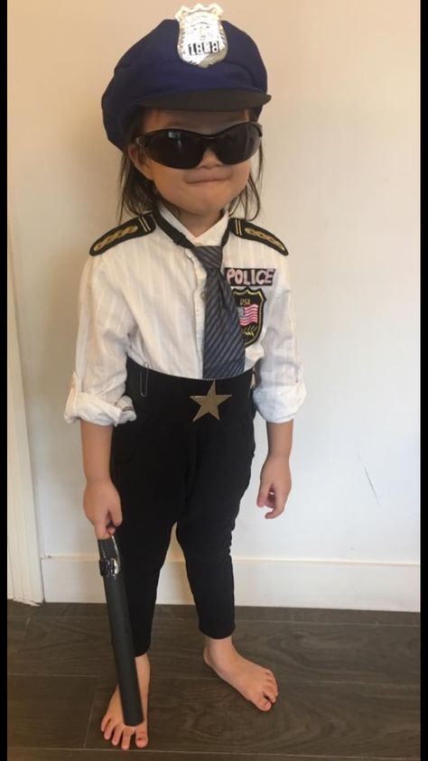 Little Police girl Cop Costume Male, Diy Police Costume Kids, Cop Costume Diy, Diy Cop Costume, Female Cop Costume, Cop Costume For Kids, Police Dress, Homemade Costumes For Kids, Police Girl