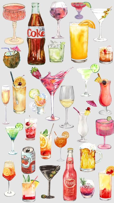 #wallpaper #alcohol #drinks Wallpaper Alcohol, Summer Juice, Cocktail Illustration, Chin Chin, Cocktail And Mocktail, Cocktail Book, Pottery Painting Designs, Cocktail Art, Alcohol Drinks