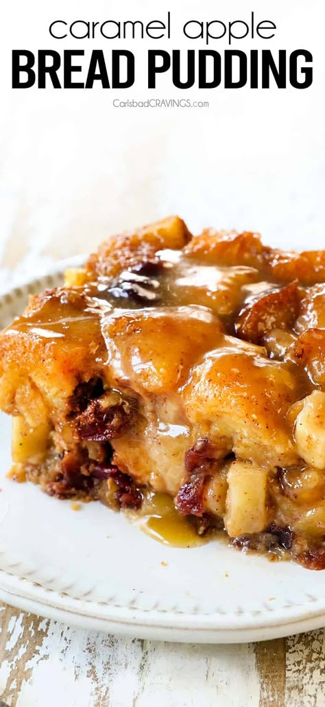 Carmel Apple Bread Pudding Recipe, Bread Pudding Recipe Apple, Caramel Apple Bread Pudding Recipe, Bread Pudding Christmas, Apple Bread Pudding With Caramel Sauce, Apple Walnut Bread Pudding, Cranberry Bread Pudding Recipe, Bread Pudding Thanksgiving, Bread Pudding With Apples Recipe