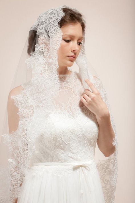 Wedding veil, bridal veil, Mantilla Veil, lace bridal veil, bridal veil with wide French lace trim - Bridal Reception Outfit, Brides With Veils, Pearl Beaded Veil, Elegant Bridal Updo, Polka Dot Veil, Time Period Costumes, Lace Mantilla Veil, Wedding Dress Topper, Veil Inspiration