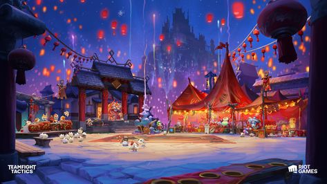 Background Slot, Lunar Festival, Teamfight Tactics, Festival Illustration, House Of Dragons, Fantasy Concept Art, Environment Concept Art, Summer Festival, Painting Illustration