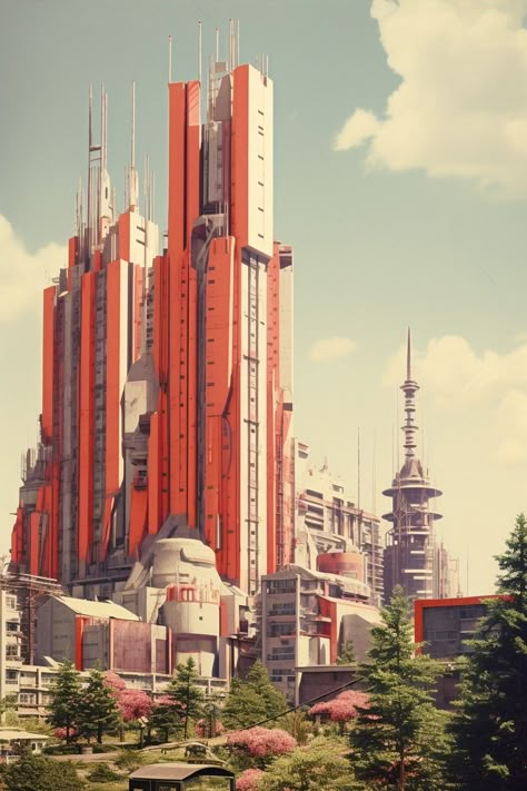 Soviet Union Futuristic, Soviet Union Architecture, Retro Futuristic City, Retro Futurism Atompunk, Soviet Futurism, Retro Futuristic Aesthetic, Soviet Building, Soviet Aesthetic, Neo Futurism