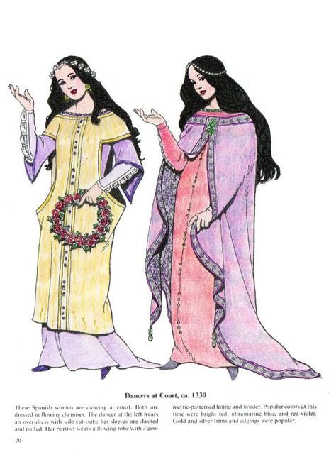 Spanish And Moorish Fashion, Moorish Spain Clothing, Spanish Medieval Clothing, Mid Century Medieval Fashion, Andalusian Clothing, Medieval Spain Clothing, Medieval Fashion History, Spanish Clothes Traditional, Spaniard Fashion