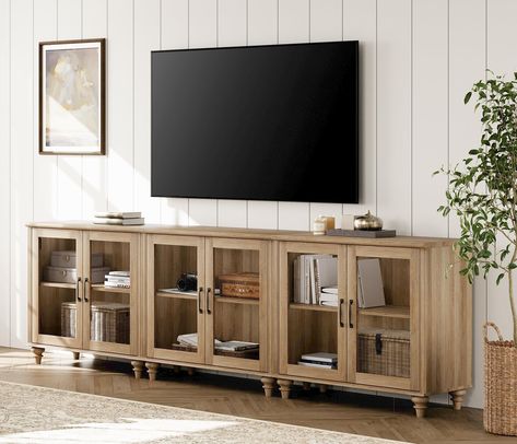 PRICES MAY VARY. 【3-in-1 Multipurpose TV Cabinet】The large tv stand for 85 inch tv can be used separately as 34'' glass cabinets or 68'' tv console to adapt to various corners and spaces.In addition to entertainment center, it can be placed in the dining room as a kitchen buffet cabinet or in the entryway as a console table.They are sent separately in three packages, so you may receive them at different times. 【Large Storage TV Stand】This modern media console comes with 6 cabinet storage spaces Oak Entertainment Center, Tv Stand With Glass Doors, Kitchen Buffet Cabinet, Apartment Things, Modern Media Console, Large Tv Stands, Colorado House, Wood Tv Console, Glass Cabinets