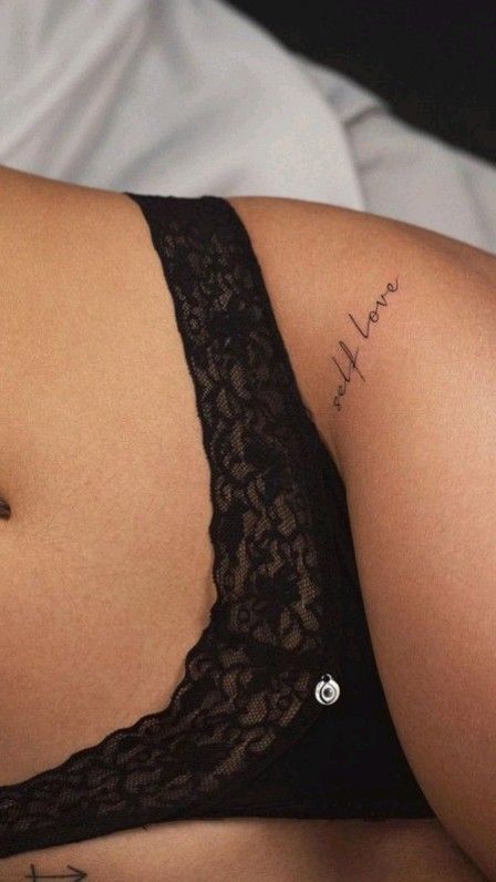 Above The Hip Tattoos, Women Pelvic Tattoo, Private Tattoos For Women, Pelvic Tattoos Women Ideas, Underboob Tattoos Words, Tattoo Ideas Female Hip, Inscription Tattoo, Hot Tattoos Ideas Female, Pelvic Tattoo Hip