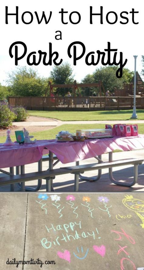 Looing for a cheap birthday party location? Try the park! It's usually free (or really cheap) and has built in fun for all ages. See all about how to host a park birthday party https://dailymomtivity.com Playground Party Food, Playground Birthday Party Food, Playground Birthday Party Ideas, Park Shelter Birthday Party, Park Birthday Party Food, Park Pavilion Decorations Birthday, Park Birthday Party Ideas, Park Party Decorations, Playground Birthday Party