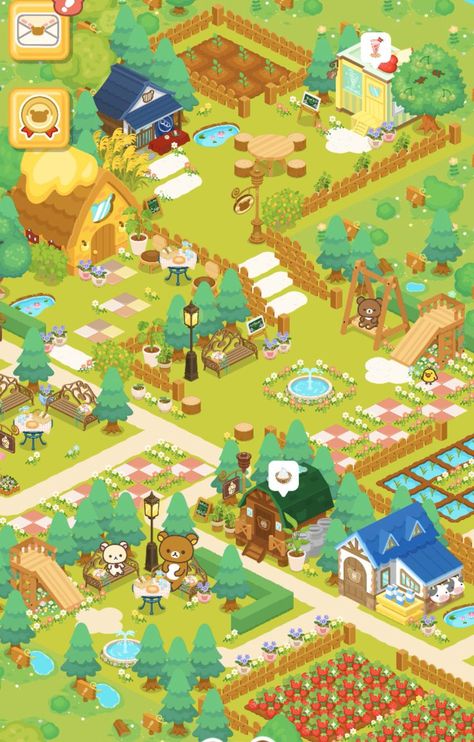 Rilakkuma Farm Ideas, Farm Layouts, Farm Layout, Game Style, Animal Crossing Villagers, Farm Ideas, Location Map, Game Ui, Rilakkuma