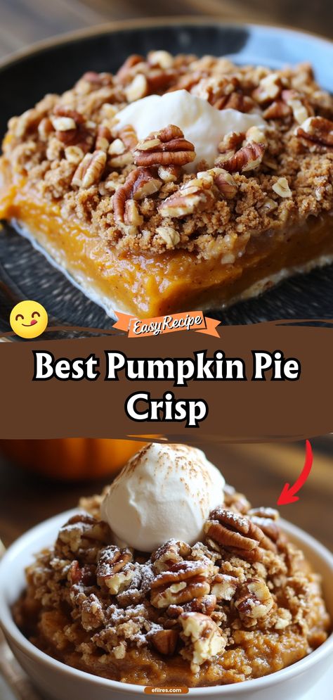 Combine the joy of pumpkin pie and the crunch of a crisp in this delightful dessert that's sure to please at any fall celebration. #PumpkinDessert #FallFlavors #PieCrisp Pumpkin Pie Crisp Crockpot, Pumpkin Crumb Pie, Pumpkin Crunch Recipe, Pumpkin Pie Crisp, Pumpkin Crisp Recipe, Fall Favorite Desserts, Pumpkin Pie Crunch, Pumpkin Crisp, Pumpkin Crunch