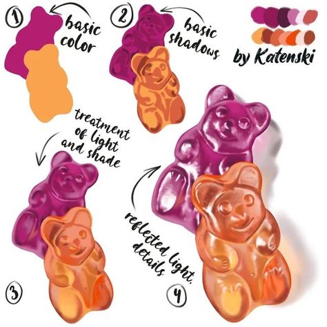 How To Draw Gummy Bears, Jelly Drawing Tutorial, Lays Drawing, Gummy Bears Art, Food Drawing Tutorial, Gummy Bear Drawing, Gummy Drawing, Gummy Art, Digital Painting Tutorial