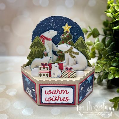 Beary Cute Stampin Up 2023, Platform Pop Up Card Tutorial, Christmas Stampin Up 2023, Christmas Box Cards, Hexagon Pop Up Card Tutorial, Tunnel Cards Tutorial, Stampin Up Beary Cute, Platform Pop Up Card, Pop Up Cards Tutorial