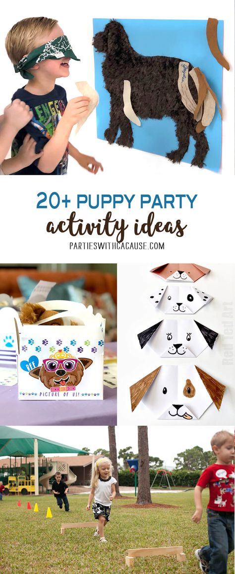 Puppy Party Games, Puppy Birthday Party Theme, Dog Themed Crafts, Party Activity Ideas, Puppy Themed Birthday Party, Puppy Party Theme, Puppy Party Favors, Dog Themed Birthday Party, Dog Themed Parties