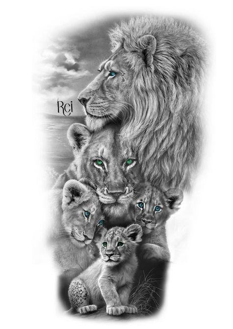 Family Tattoo Design, Lioness And Cub Tattoo, Lion Cub Tattoo, Lion And Lioness Tattoo, Lion Shoulder Tattoo, Lion Art Tattoo, Tiger Tattoo Sleeve, Lioness Tattoo, Lion Tattoo Sleeves