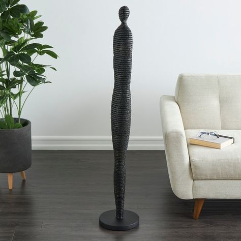 Black Polystone Tall Slim Figure Abstract Sculpture with Ribbed Body and Glitter Accents - Bed Bath & Beyond - 39054012 Tall Person, Entryway Living Room, Decorative Sculpture, Ethnic Design, Modern Sculpture, Sculptures & Statues, Abstract Sculpture, Game Room Furniture, Table Tops