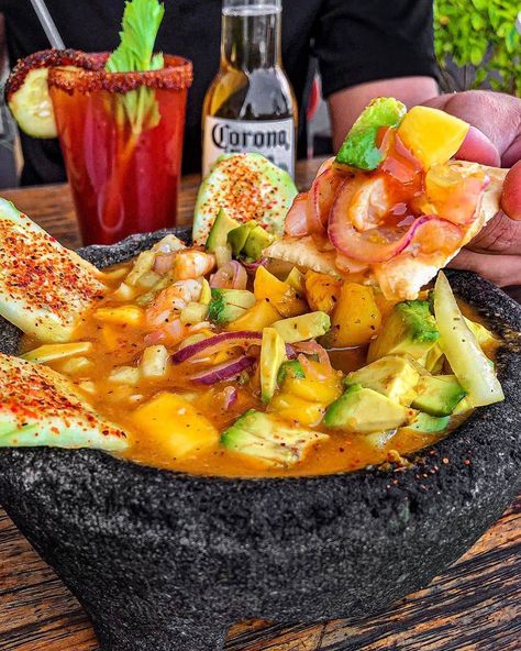 Seafood Molcajete Recipe, Molcajete Recipe, Butterflied Shrimp, Carne Adovada, Ceviche Recipe, Tasty Dessert, Frozen Shrimp, Homemade Tortillas, Diy Recipes