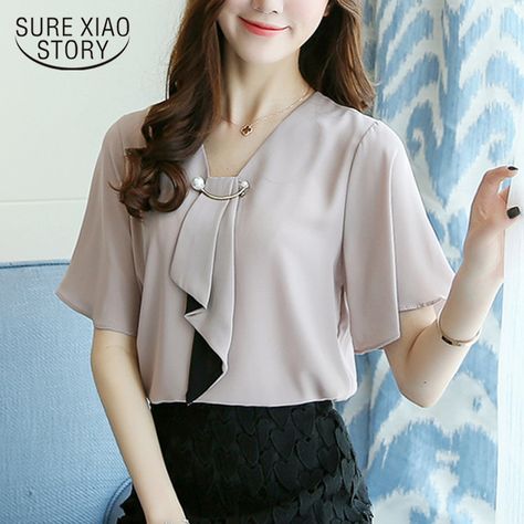 Simple Blouses, Áo Blu, Women Chiffon Blouse, Chiffon Blouses, Chiffon Shorts, Women Blouses Fashion, Spring Fashion Casual, Womens Fashion Casual Spring, Women Blouses