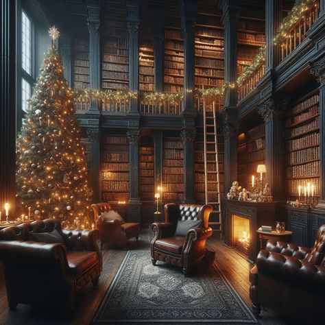 Dark academia library with Christmas vibes Christmas Dark Academia, Winter Dark Academia, Dark Academia Christmas, Academia Christmas, Academia Library, Dark Academia Library, Dark Academic, Old Library, Dark Feminine Aesthetic