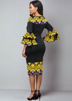 Ankara Dress Styles For Church Flare, English Wears, Pin Pictures, Trumpet Sleeve Dress, African Shirt, Kitenge Fashion, African Attire Dresses, Shweshwe Dresses, African Tops