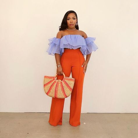 Modern Opulence on Instagram: "SWIPE: How do y’all get ready? It’s hair, makeup and then get dressed for me 😩 • • • New Arrivals: Our Bella Ruffle Top is now available styled with our Isabella Trousers and Bali Tote! Perfect brunch fit! TAP TOP SHOP 🤎" Brunch Jumpsuit Outfit, Orange Brunch Outfit, Feminine Orange Top For Brunch, Chic Orange Top For Brunch, Chic Orange Blouse For Brunch, Luxury Orange Palazzo Set For Women, New Arrivals, Cute Professional Outfits, Queen Outfit