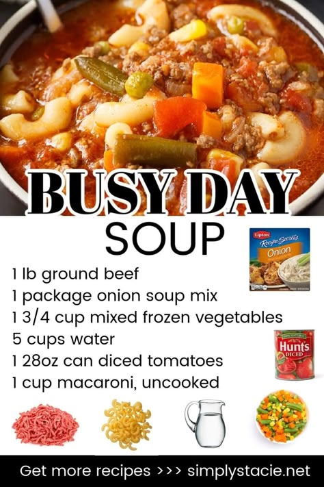 Aldi Dinner Ideas, Busy Day Soup, Ground Beef Recipes Crockpot, Beef Recipes Crockpot, Beef Recipes For Dinner Easy, Ground Beef Recipes Healthy, Homemade Soup Recipe, Ground Beef Dishes, Recipes For Dinner Easy