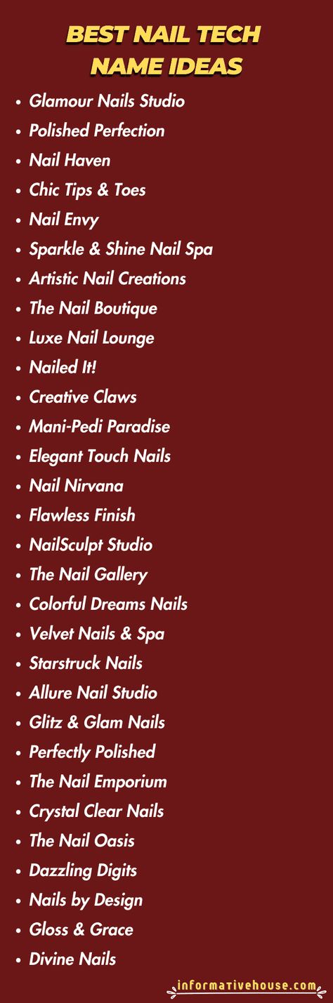 Nail Tech Name Ideas: Stand Out in the Beauty Industry! What Do You Need To Start A Nail Business, Nails Page Name Ideas For Instagram, Nail Logos Ideas Business, Nailart Name Ideas, Nail Art Page Names, Nail Technician Name Ideas, Nail Tech Ig Names, Nail Art Page Names For Instagram, Username Ideas For Nail Page