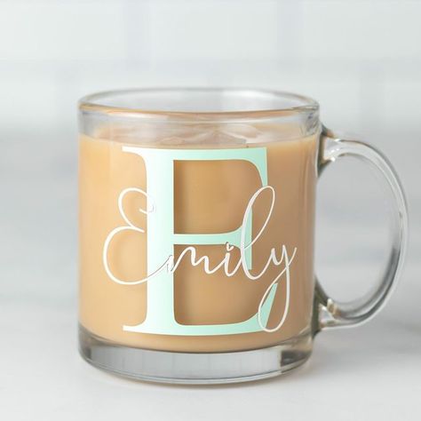 Personalized Clear Mug, Clear Mug Cricut Ideas, Clear Mugs, Decorative Cups, Flower Shop Design, Pink Pineapple, Personalised Gift Boxes, Custom Cups, Printed Cups