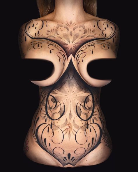 Abigail Louise Rawlings | I honestly couldn’t be more excited about how this piece is looking so far🥺😍 bumdala fresh, the rest healed. Can’t wait to do the other… | Instagram Pubic Bone Tattoos Ideas, Lace Chest Tattoo, Female Chest Piece, Full Stomach Tattoo Woman, Feminine Stomach Tattoos, Tattoos Under Buttcheeks, Womens Tattoo Ideas, Traditional Tattoo Man, Inspo Tattoo