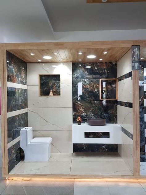 Toilet Wall Tiles Designs, Varmora Bathroom Tiles, Latest Washroom Tiles Design, Bathroom Latest Design, Washroom Tiles Design In Pakistan, Tiles Showroom Interior, Toilet Tiles Design Small Bathrooms, Western Toilet Design, Modern Bathroom Wall Tiles Design