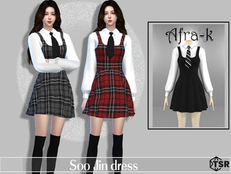 Sims 4 Japanese Uniform, Sims School, Cc Dress, Women Kpop, School Uniform Dress, Masculine Clothing, Short A Line Dress, Cc Sims4, Korean Skirt