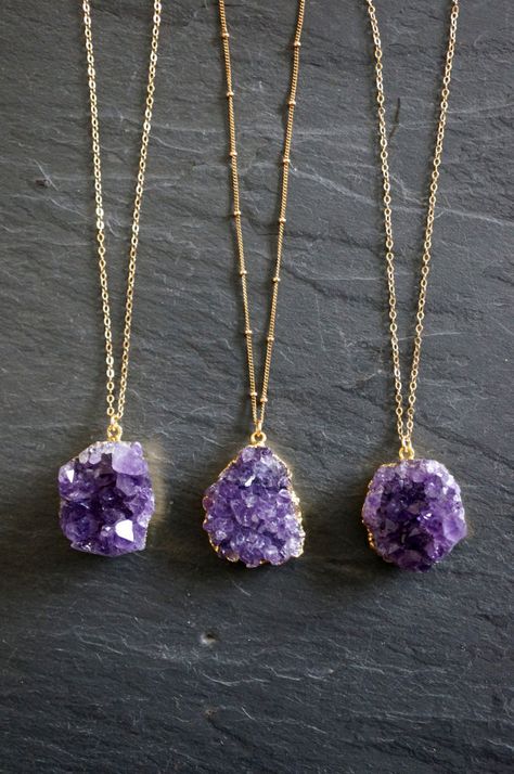 Amethyst Necklace // Amethyst Druzy // Gold by TheRockStarGoddess Grandmother Jewelry, Necklace Amethyst, Raw Crystal Necklace, Druzy Necklace, Popular Jewelry, Amethyst Jewelry, February Birthstone, Amethyst Necklace, Amethyst Pendant