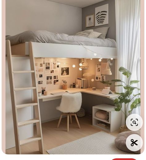 High Bed Ideas Small Room, 15 Sqm Bedroom Design, Small Teenage Room, Simple Kids Room Ideas, Smallest Bedroom Ideas, Room Inspo Loft Bed, Loft Bed Ideas For Small Rooms Adult, Narrow Bedroom Design, Loft Bed For Small Rooms