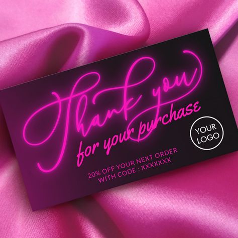 black and neon pink thank you business card | #modern #neon #black #pink #thankyou Neon Business Cards, Neon Black, Purchase Card, Black Business Card, Business Card Modern, Business Thank You Cards, Business Thank You, Funky Jewelry, Neon Pink