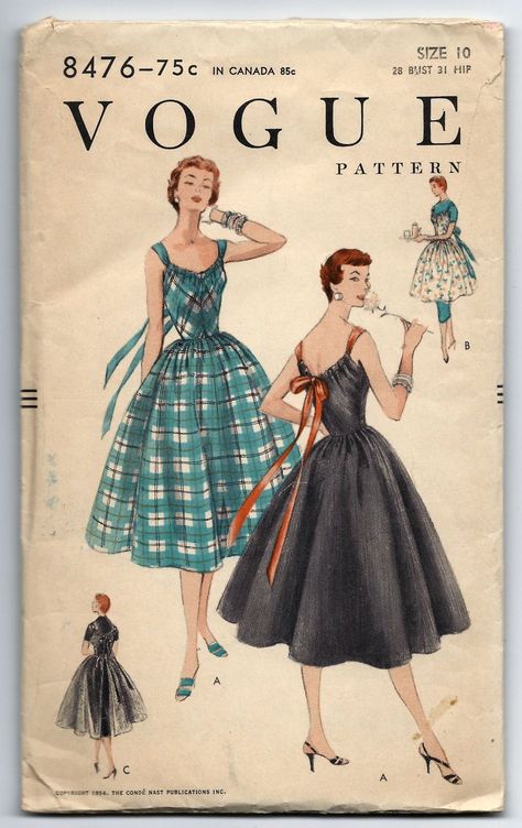 Vogue 8476 (1954) √ Vintage Clothes Patterns, Vintage Vogue Patterns, 1950s Sewing Patterns, Patron Vintage, Vestidos Retro, Apron Sewing Pattern, Straps Dress, Vintage Dress Patterns, Vogue Sewing Patterns