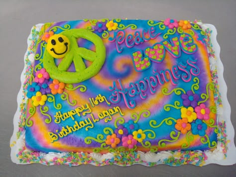 Sheet Cake Decorated, Airbrushed Cakes, Sheet Cakes Decorated, Hippie Cake, Sheet Cake Ideas, Airbrush Cake, Emoji Cake, Sheet Cake Designs, Birthday Sheet Cakes