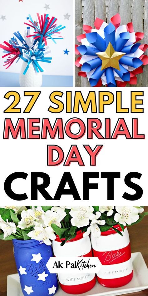 Memorial Day crafts to honor and celebrate! Dive into our DIY patriotic crafts, from American flag crafts to red, white, and blue crafts. Create DIY Memorial Day wreaths or try your hand at patriotic table settings and outdoor decorations. Find Memorial Day craft projects for kids and printable crafts. Whether you're hosting a Memorial Day party or just decorating, our Memorial Day craft ideas like patriotic garlands, handmade American flag banners, and centerpiece ideas will inspire you. Memorial Day Arts And Crafts For Kids, Memorial Day Centerpieces Diy, Memorial Day Kids Crafts, Diy Memorial Day Crafts, Kids Memorial Day Crafts, Diy Memorial Day Decorations, Memorial Day Sunday School Crafts, Preschool Memorial Day Crafts, Easy Memorial Day Crafts For Kids